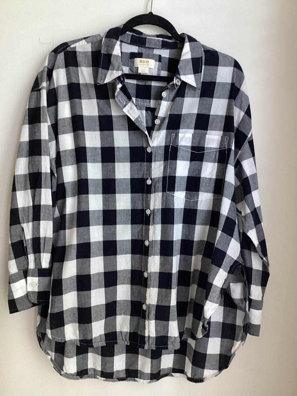 Anthropologie Maeve Bennet Buffalo Check Button Down Shirt Medium Petite  Cotton